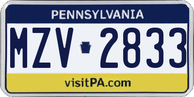 PA license plate MZV2833