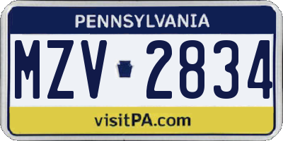 PA license plate MZV2834