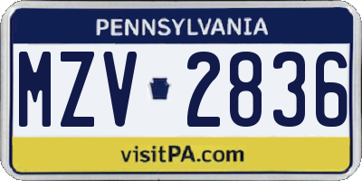 PA license plate MZV2836