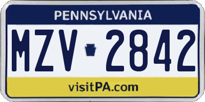 PA license plate MZV2842