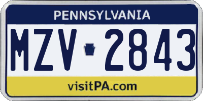 PA license plate MZV2843