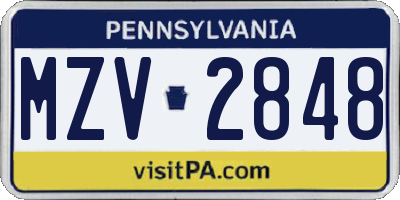 PA license plate MZV2848