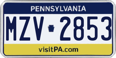 PA license plate MZV2853