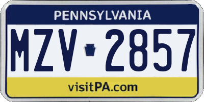 PA license plate MZV2857
