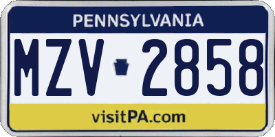 PA license plate MZV2858