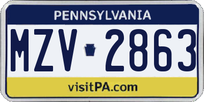 PA license plate MZV2863