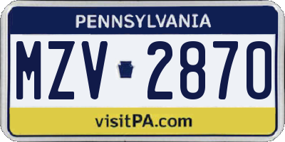 PA license plate MZV2870