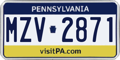 PA license plate MZV2871