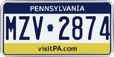 PA license plate MZV2874