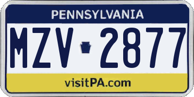 PA license plate MZV2877