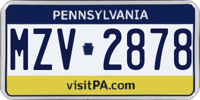 PA license plate MZV2878