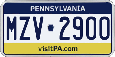 PA license plate MZV2900