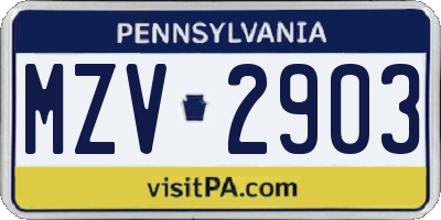 PA license plate MZV2903
