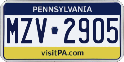 PA license plate MZV2905