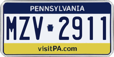 PA license plate MZV2911