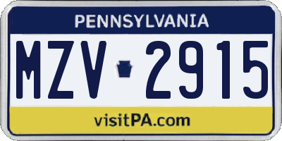 PA license plate MZV2915