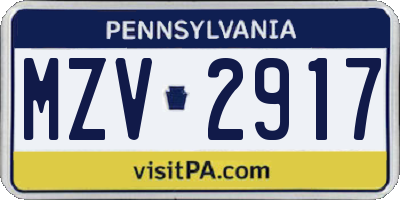 PA license plate MZV2917
