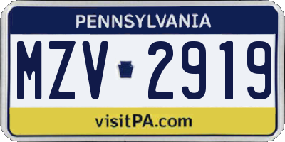 PA license plate MZV2919