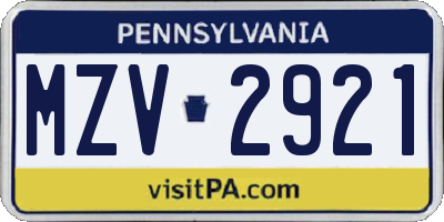 PA license plate MZV2921