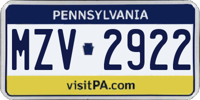 PA license plate MZV2922