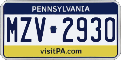 PA license plate MZV2930