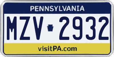 PA license plate MZV2932