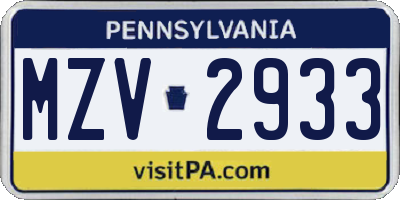 PA license plate MZV2933