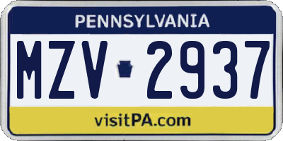 PA license plate MZV2937