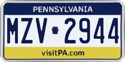 PA license plate MZV2944
