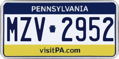 PA license plate MZV2952
