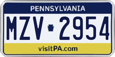 PA license plate MZV2954