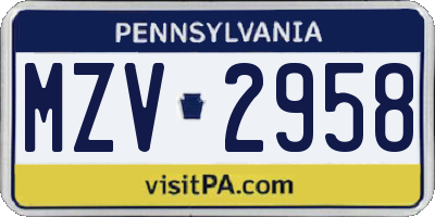 PA license plate MZV2958