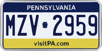 PA license plate MZV2959