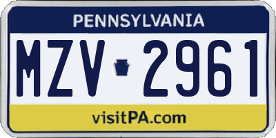 PA license plate MZV2961