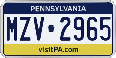 PA license plate MZV2965