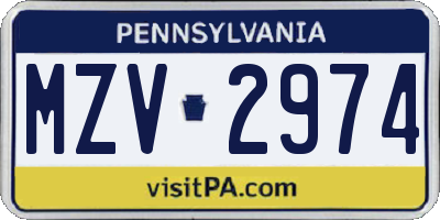 PA license plate MZV2974