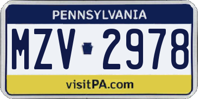 PA license plate MZV2978