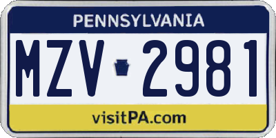 PA license plate MZV2981