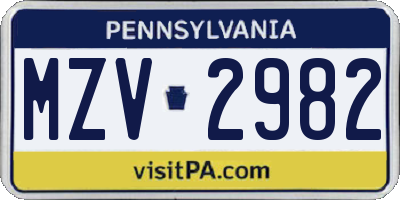 PA license plate MZV2982