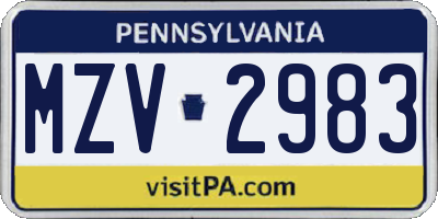 PA license plate MZV2983