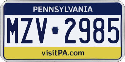 PA license plate MZV2985