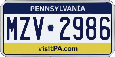 PA license plate MZV2986