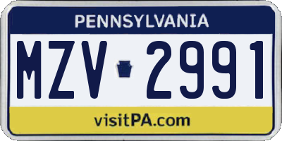 PA license plate MZV2991