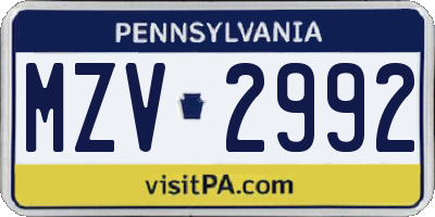PA license plate MZV2992