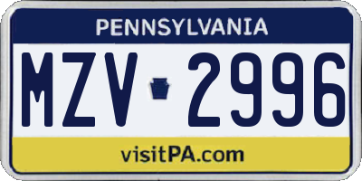 PA license plate MZV2996