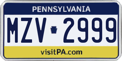 PA license plate MZV2999