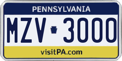 PA license plate MZV3000