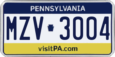 PA license plate MZV3004
