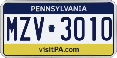 PA license plate MZV3010