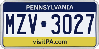 PA license plate MZV3027